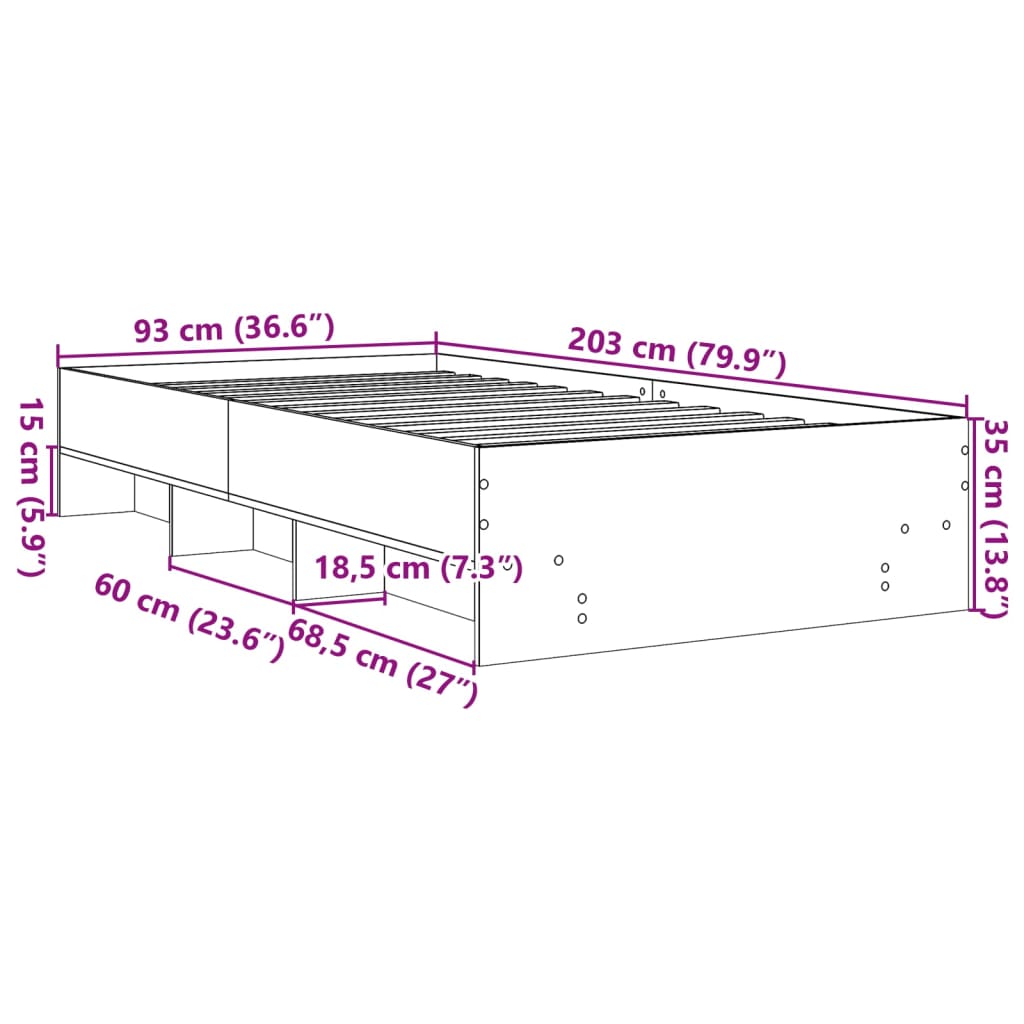 Okvir za krevet bijeli 90x200 cm konstruirano drvo