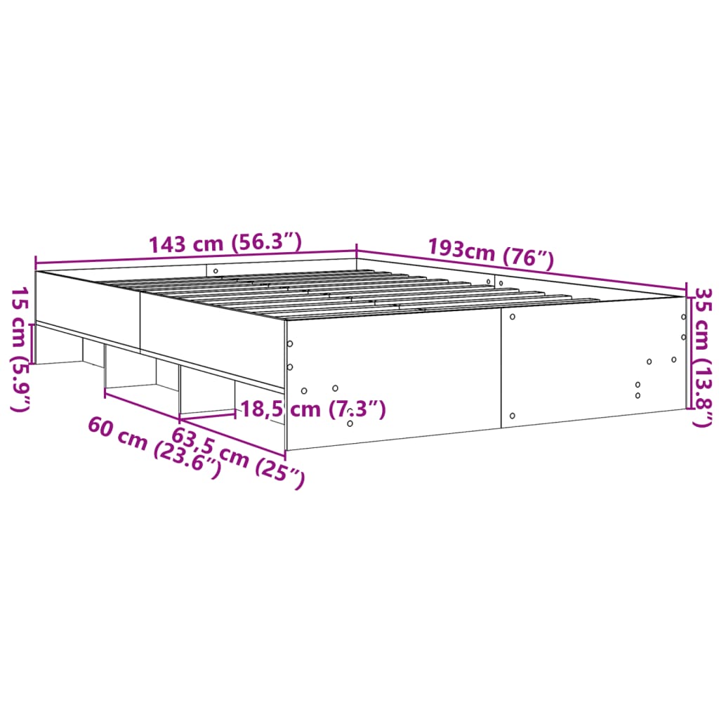 Okvir kreveta boja betona 140x190 cm od konstruiranog drva