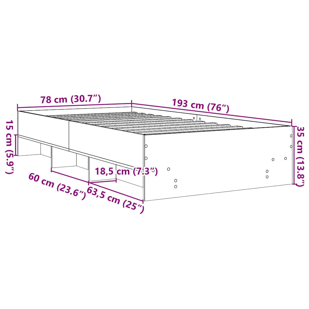 Okvir za krevet crni 75 x 190 cm od konstruiranog drva