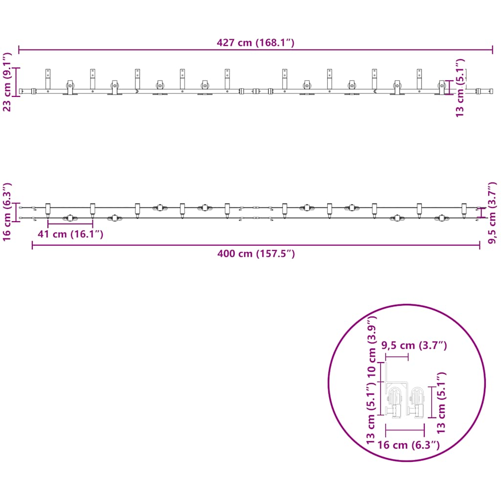 Pribor za klizna vrata 427 cm čelični crni