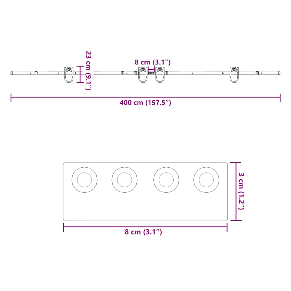 Pribor za klizna vrata 400 cm čelični crni