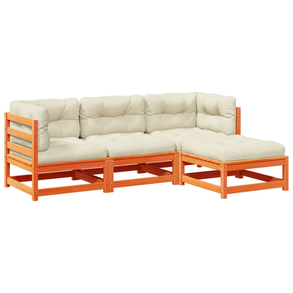 4-dijelni set vrtnih sofa s jastucima voštano smeđi od borovine