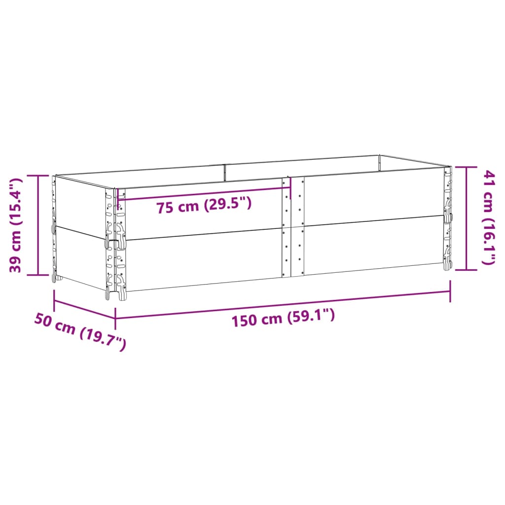 Okviri za palete 2 kom crni 150x50 cm od masivne borovine