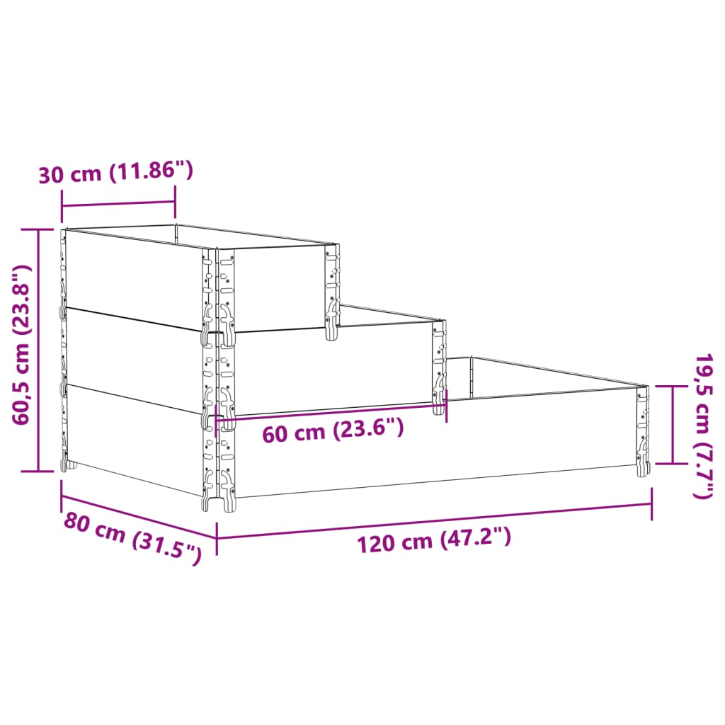 Povišena gredica s 3 razine smeđa 120 x 80 cm masivna borovina