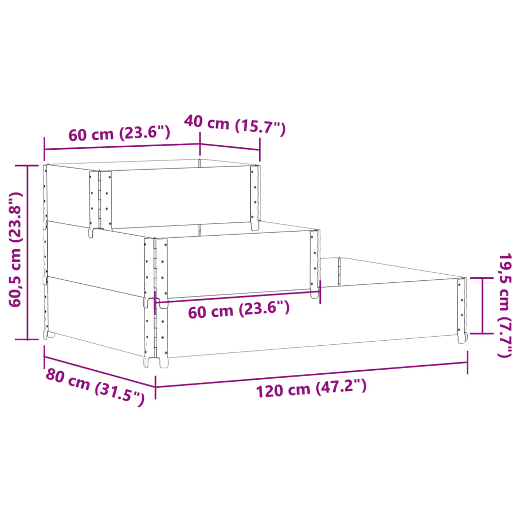 Povišena gredica s 3 razine 120 x 80 cm od masivne borovine