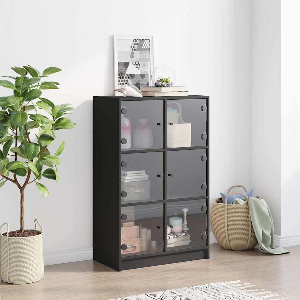 Visoka komoda s vratima crna 68x37x109 cm konstruirano drvo