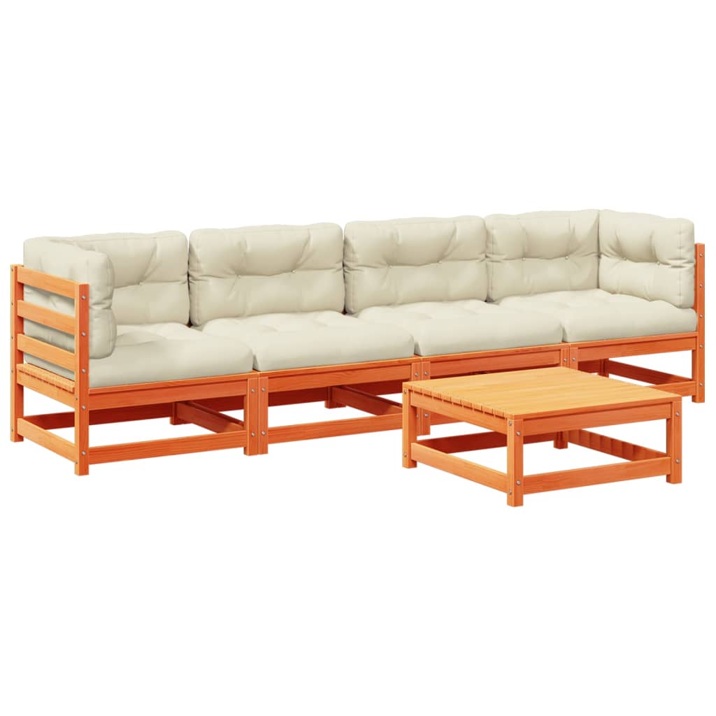 5-dijelni set vrtnih sofa s jastucima voštano smeđi od borovine