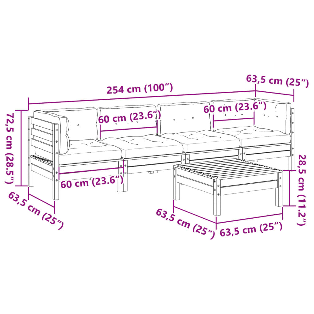 5-dijelni set vrtnih sofa s jastucima od impregnirane borovine
