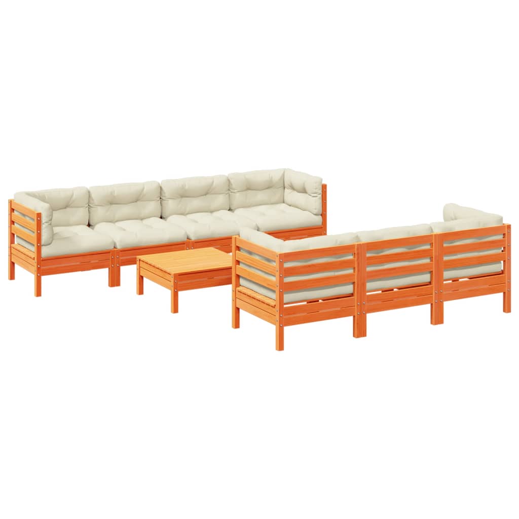 8-dijelni set vrtnih sofa s jastucima voštano smeđi od borovine