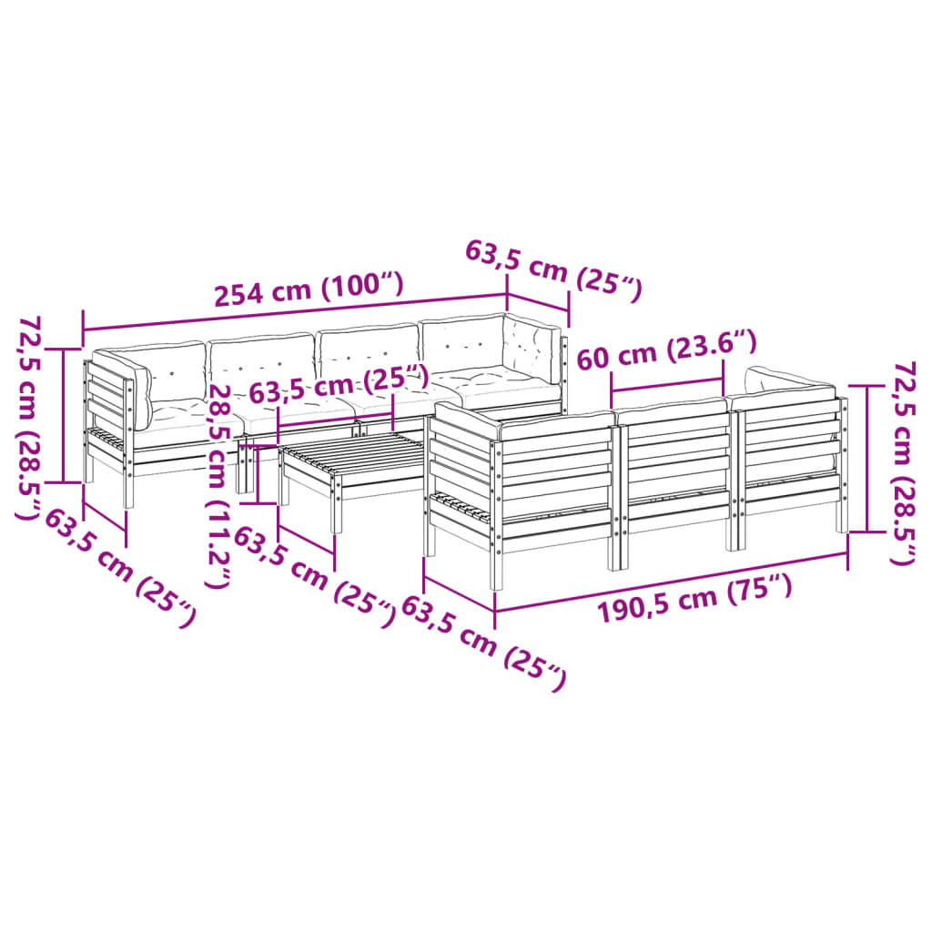 8-dijelni set vrtnih sofa s jastucima od impregnirane borovine