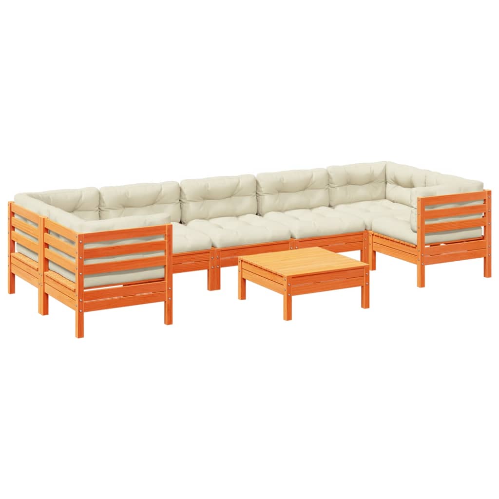 8-dijelni set vrtnih sofa s jastucima voštano smeđi od borovine
