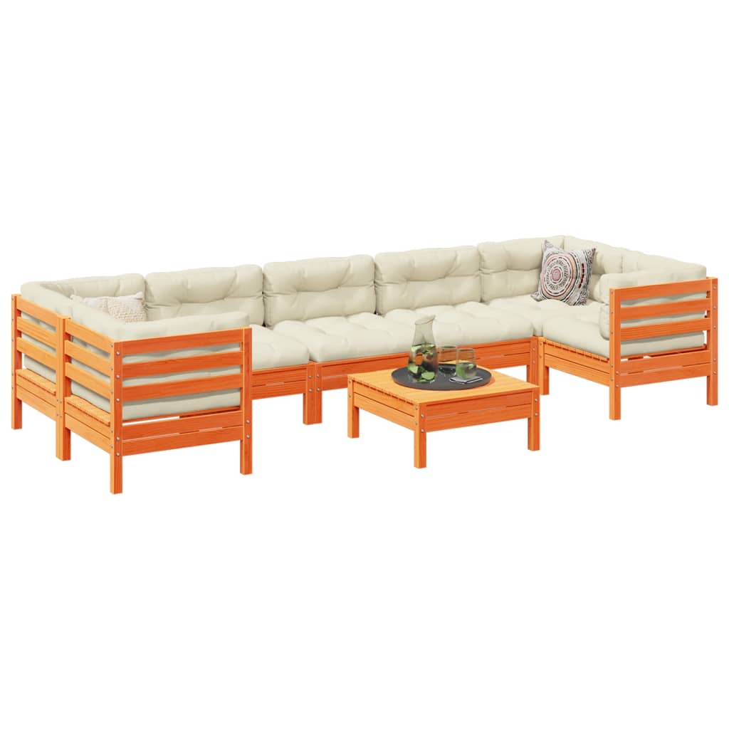 8-dijelni set vrtnih sofa s jastucima voštano smeđi od borovine