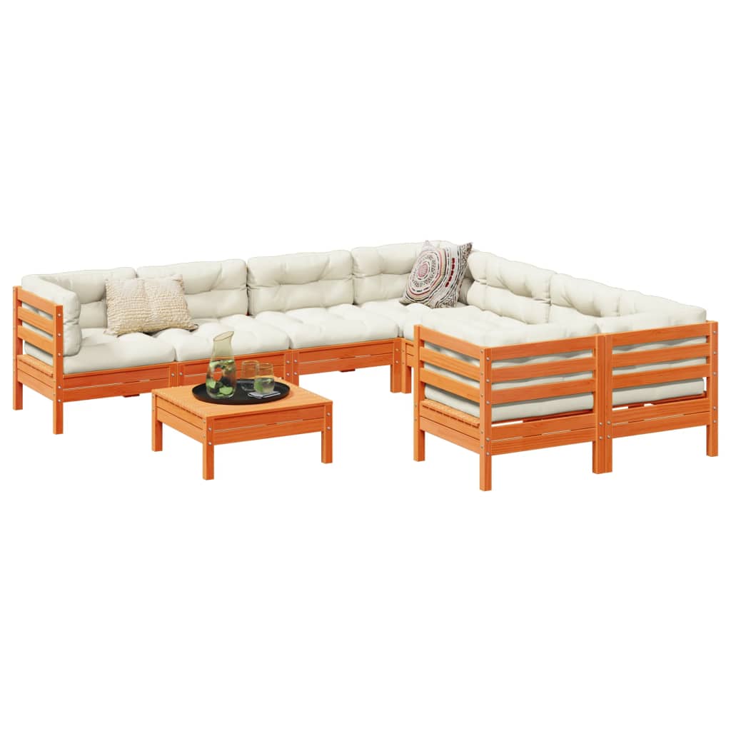 9-dijelni set vrtnih sofa s jastucima voštano smeđi od borovine