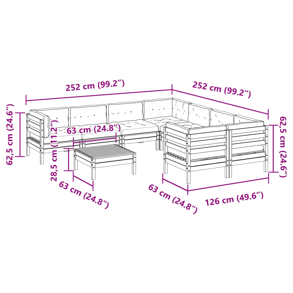 9-dijelni set vrtnih sofa s jastucima od impregnirane borovine
