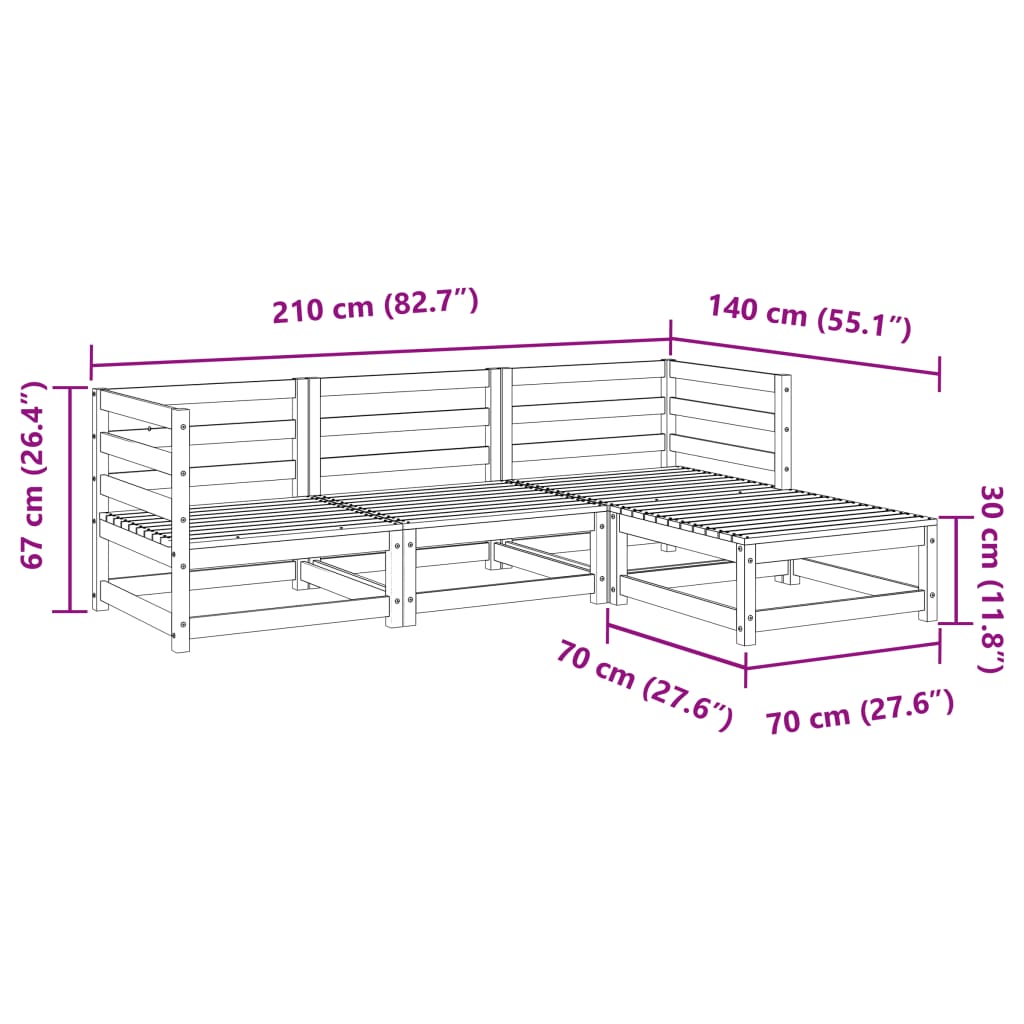 4-dijelni set vrtnih sofa od impregnirane borovine
