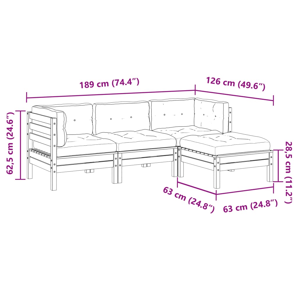 4-dijelni set vrtnih sofa s jastucima od impregnirane borovine