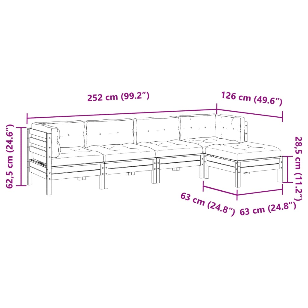 5-dijelni set vrtnih sofa s jastucima od impregnirane borovine