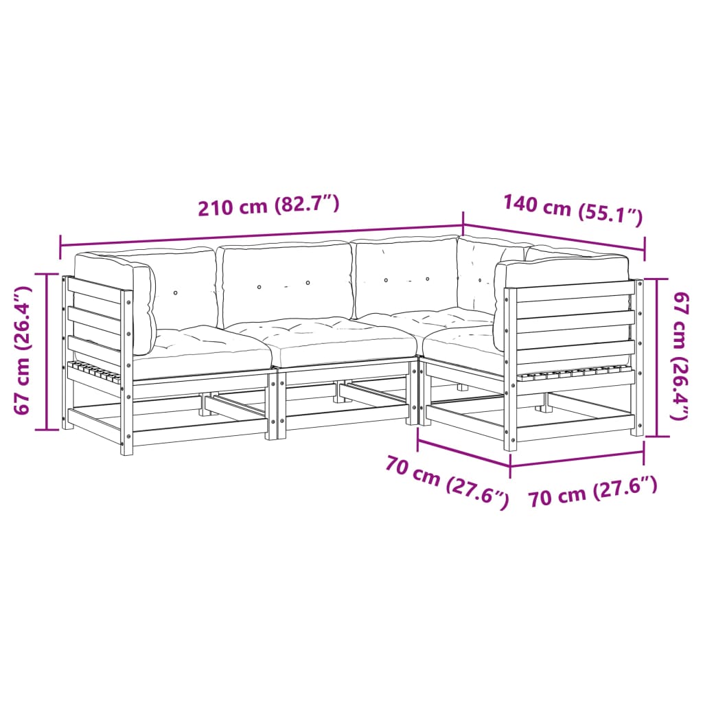 4-dijelni set vrtnih sofa s jastucima voštano smeđi od borovine