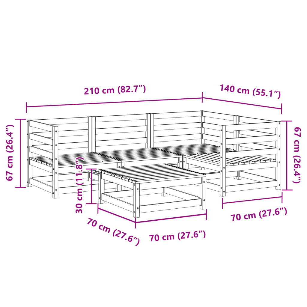 5-dijelni set vrtnih sofa od impregnirane borovine