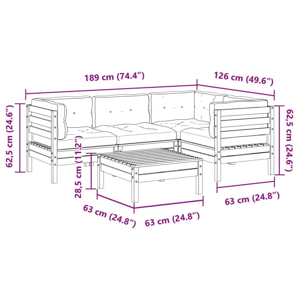 5-dijelni set vrtnih sofa s jastucima masivno drvo duglazije