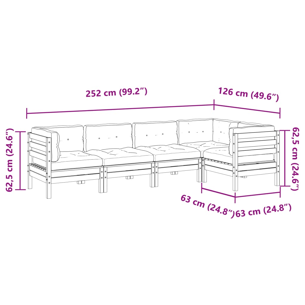 5-dijelni set vrtnih sofa s jastucima od impregnirane borovine