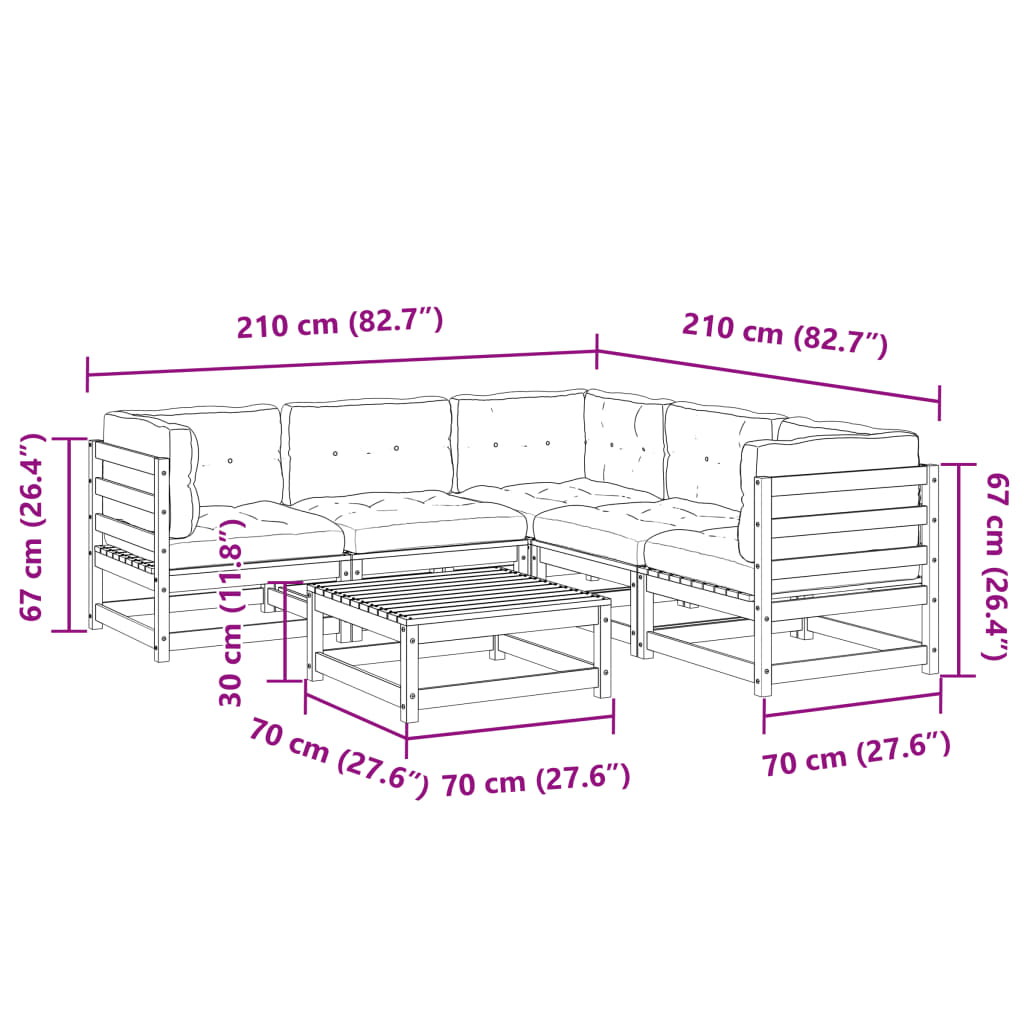 6-dijelni set vrtnih sofa s jastucima voštano smeđi od borovine