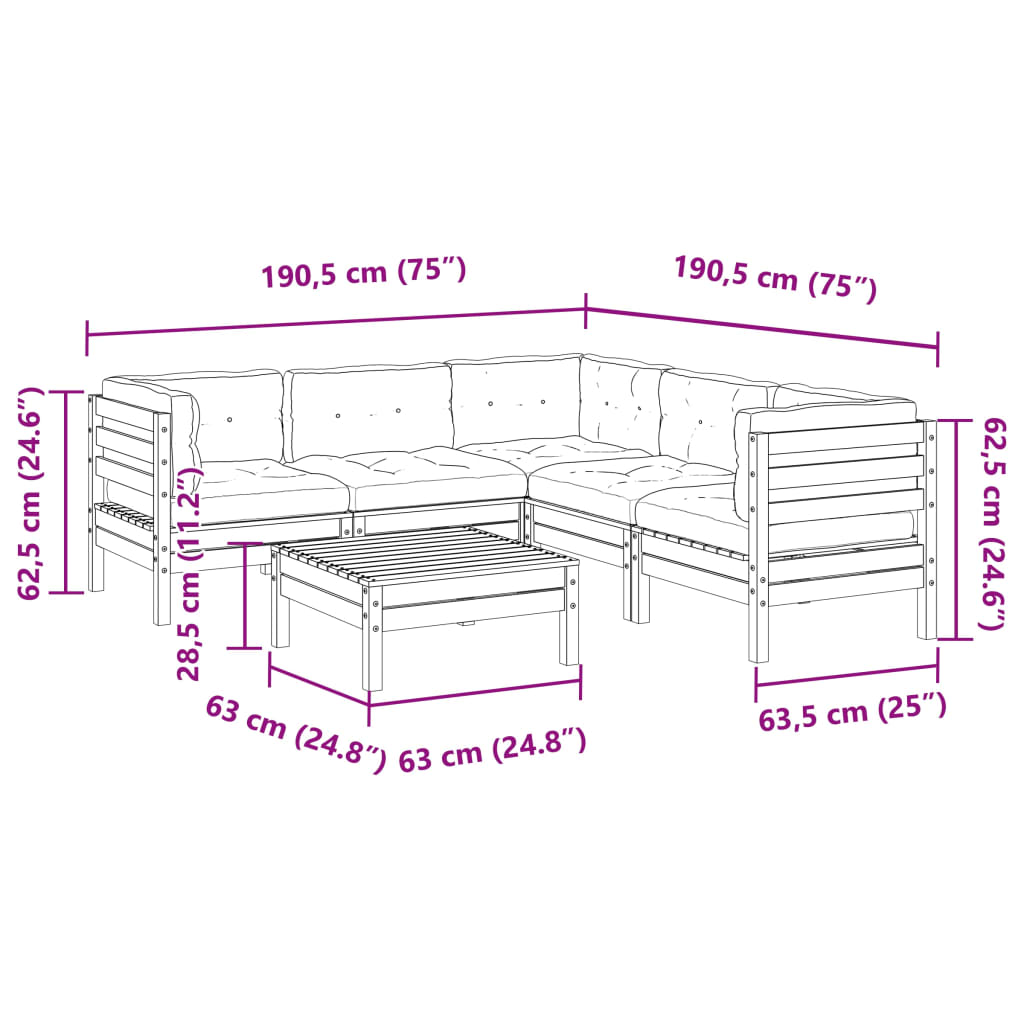 6-dijelni set vrtnih sofa s jastucima voštano smeđi od borovine