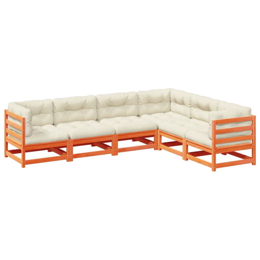 6-dijelni set vrtnih sofa s jastucima voštano smeđi od borovine