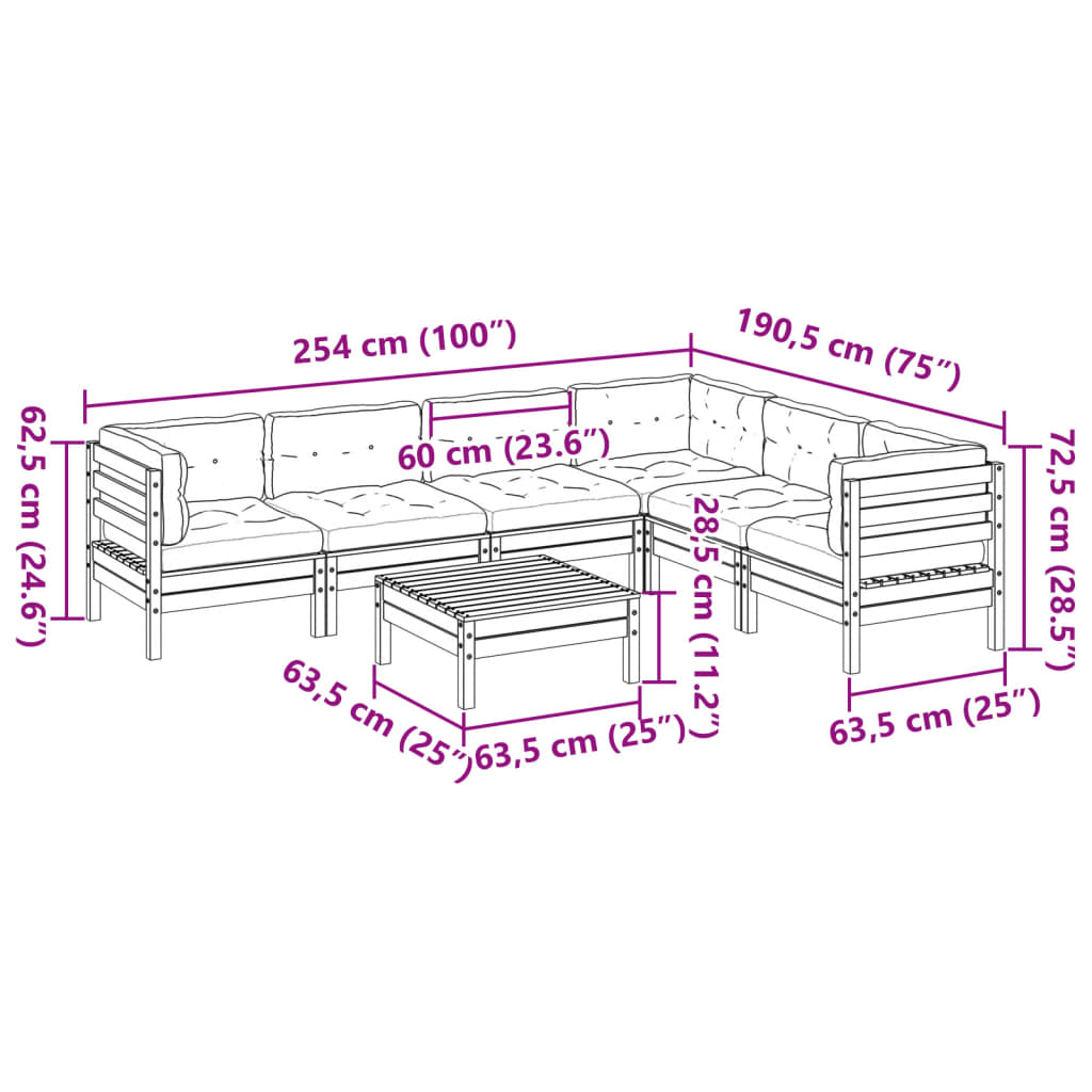 7-dijelni set vrtnih sofa s jastucima voštano smeđi od borovine