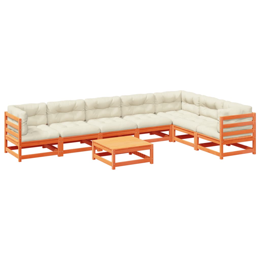 8-dijelni set vrtnih sofa s jastucima voštano smeđi od borovine