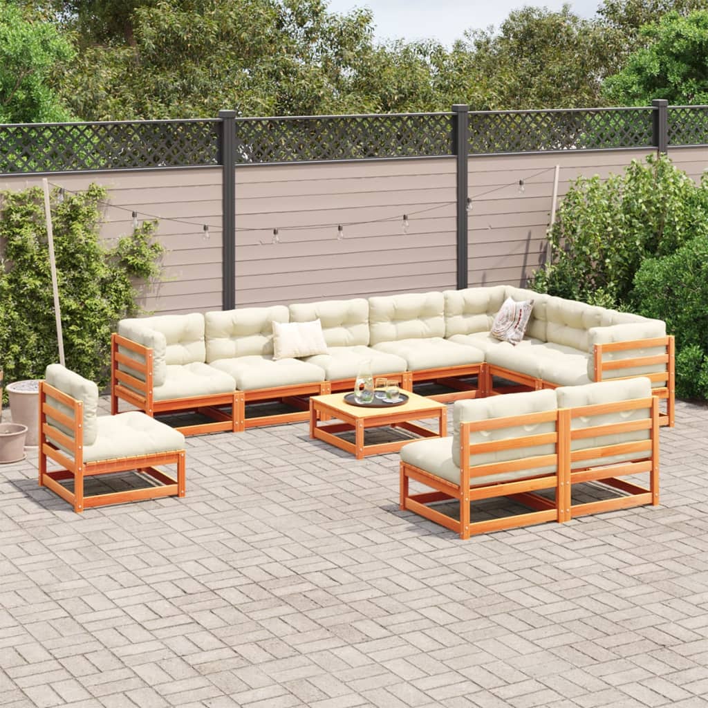 11-dijelni set vrtnih sofa voštano smeđi od masivne borovine