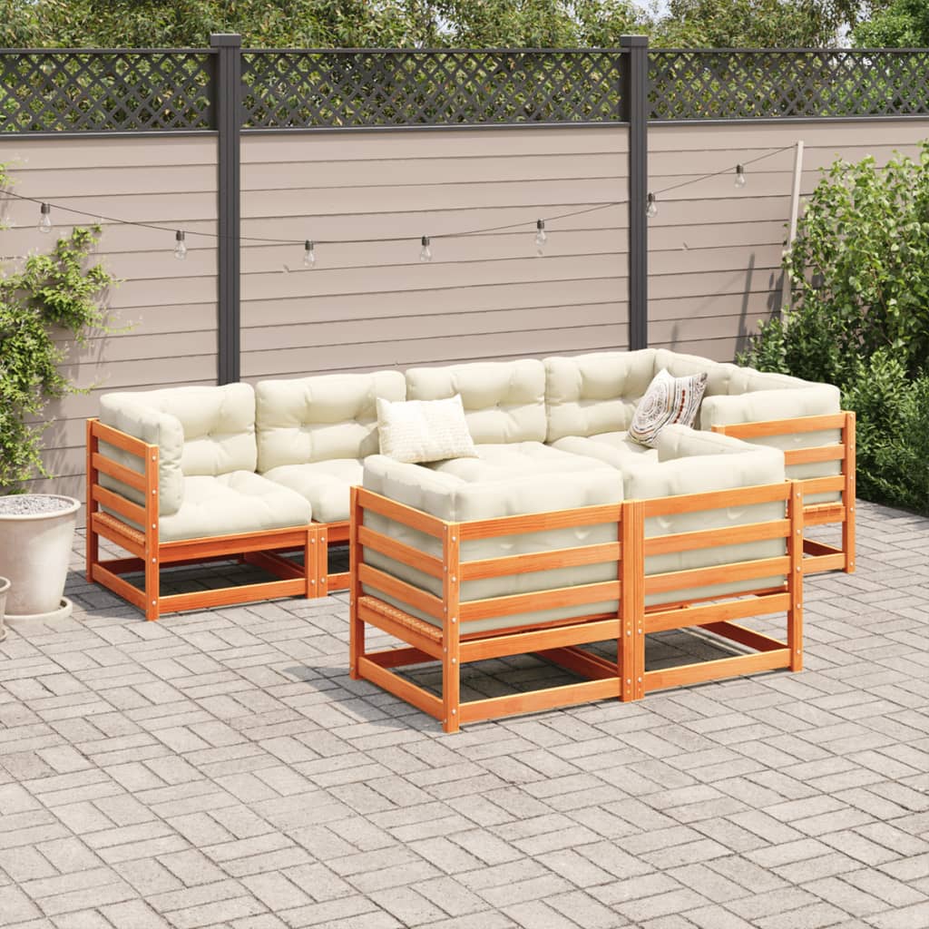 7-dijelni set vrtnih sofa s jastucima voštano smeđi od borovine