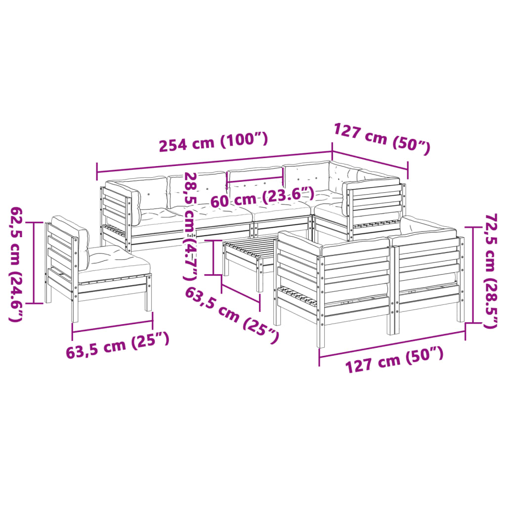 9-dijelni set vrtnih sofa s jastucima od impregnirane borovine
