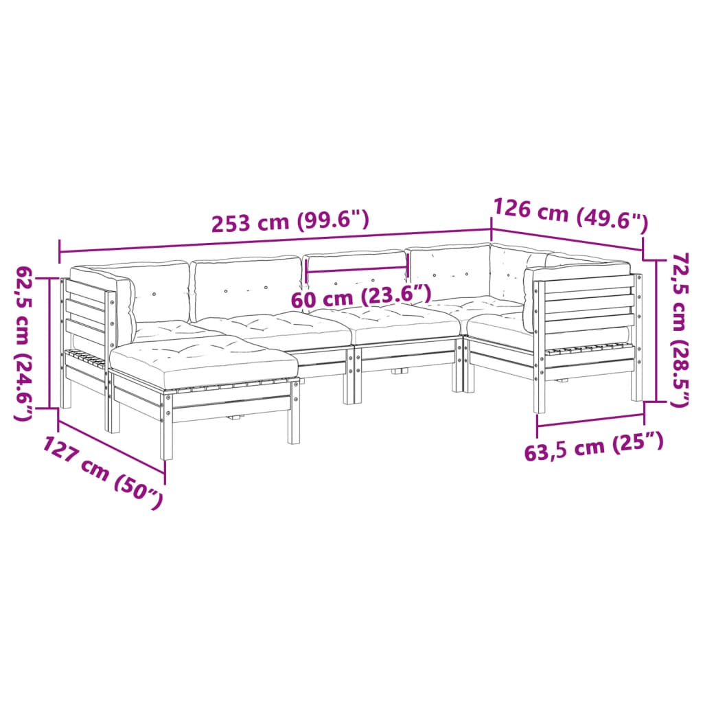 6-dijelni set vrtnih sofa od impregnirane borovine s jastucima