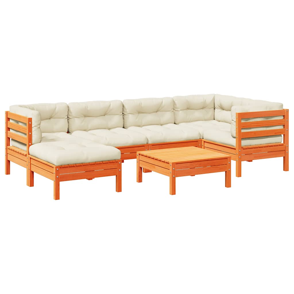 7-dijelni set vrtnih sofa s jastucima voštano smeđi od borovine