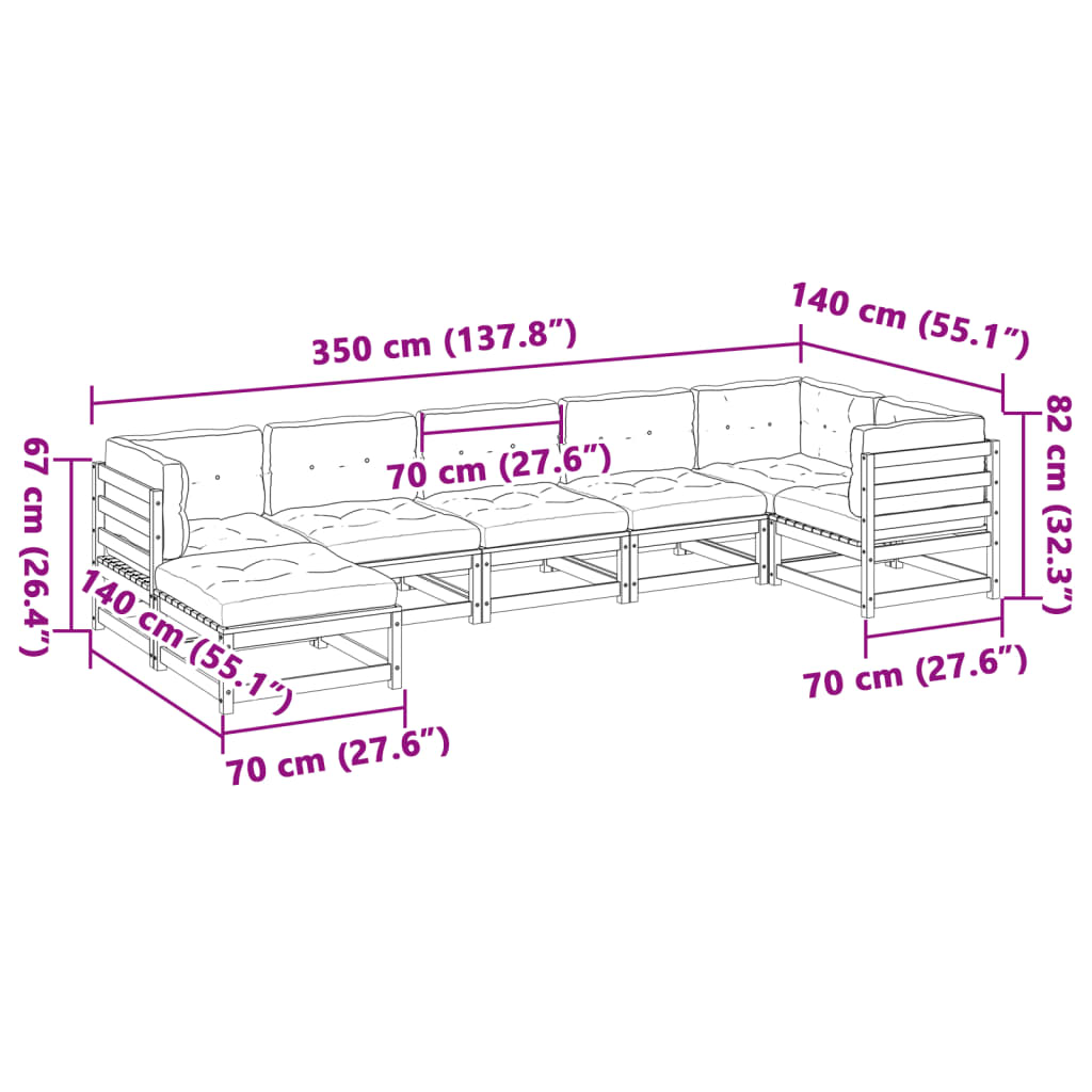 7-dijelni set vrtnih sofa s jastucima voštano smeđi od borovine