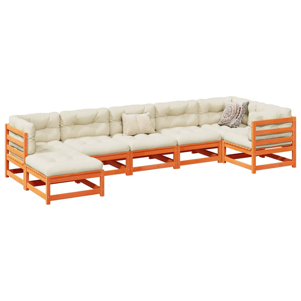 7-dijelni set vrtnih sofa s jastucima voštano smeđi od borovine