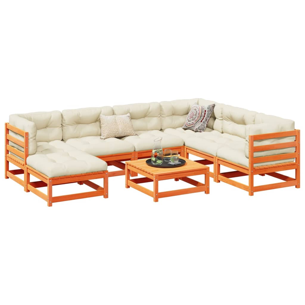 8-dijelni set vrtnih sofa s jastucima voštano smeđi od borovine