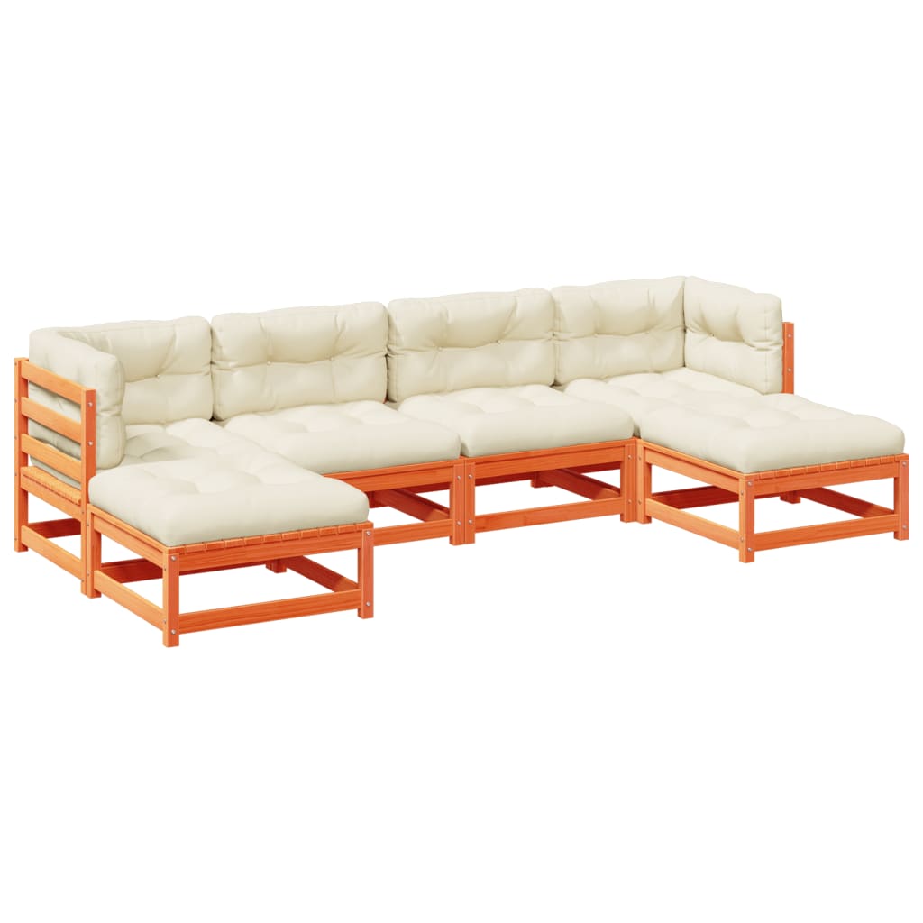 6-dijelni set vrtnih sofa s jastucima voštano smeđi od borovine
