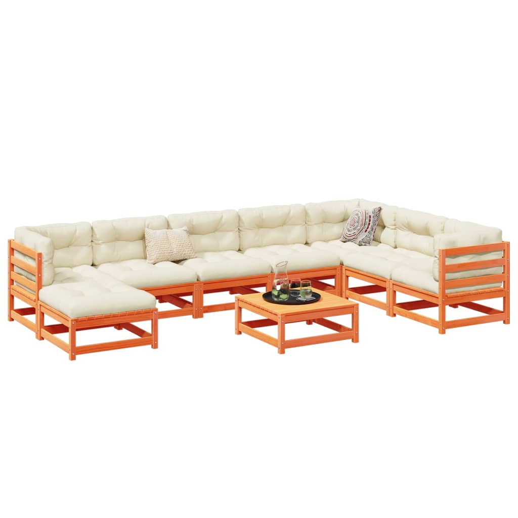 9-dijelni set vrtnih sofa s jastucima voštano smeđi od borovine