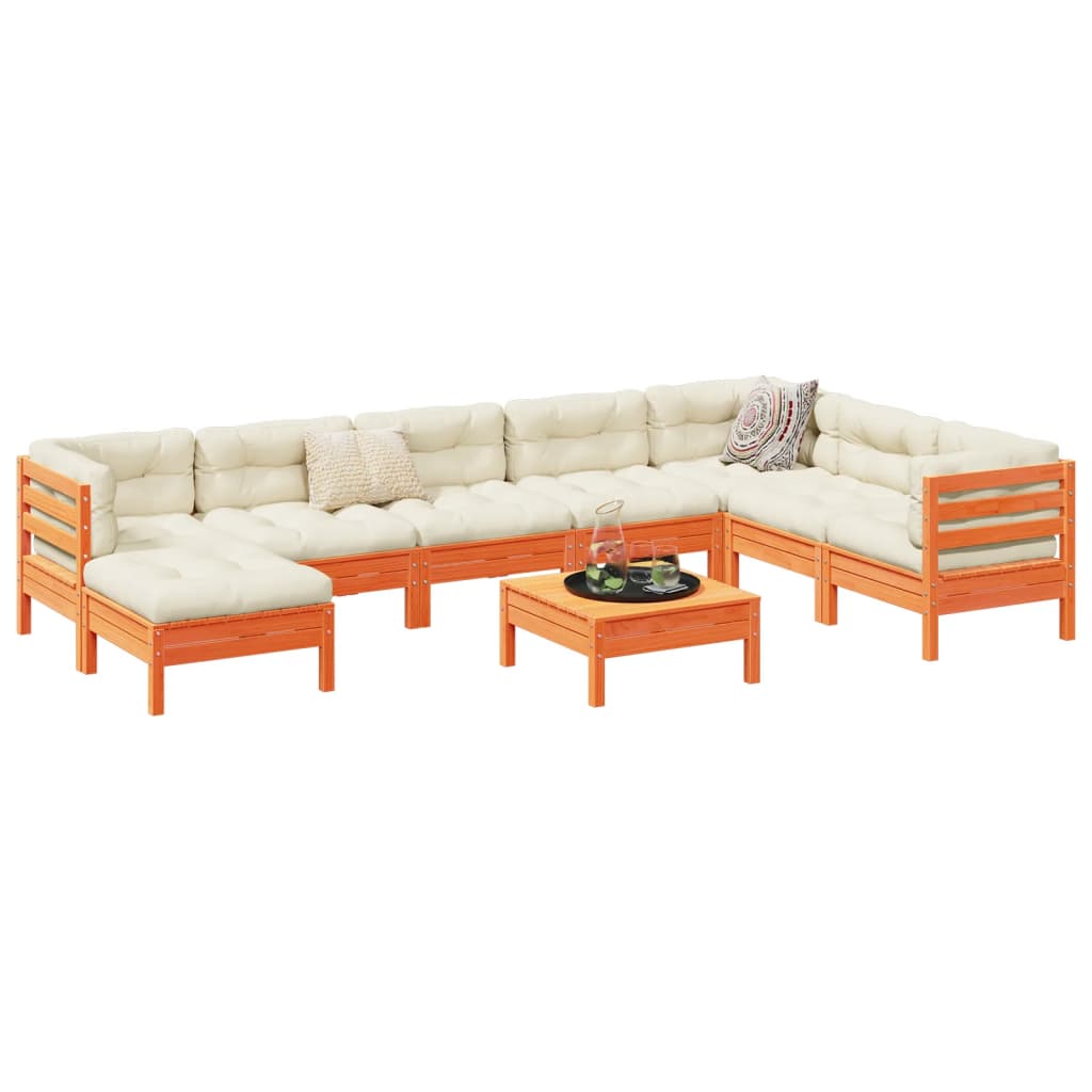 9-dijelni set vrtnih sofa s jastucima voštano smeđi od borovine