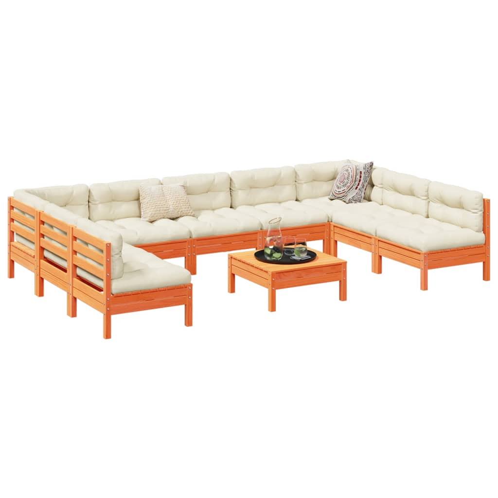 10-dijelni set vrtnih sofa s jastucima voštano smeđi borovine