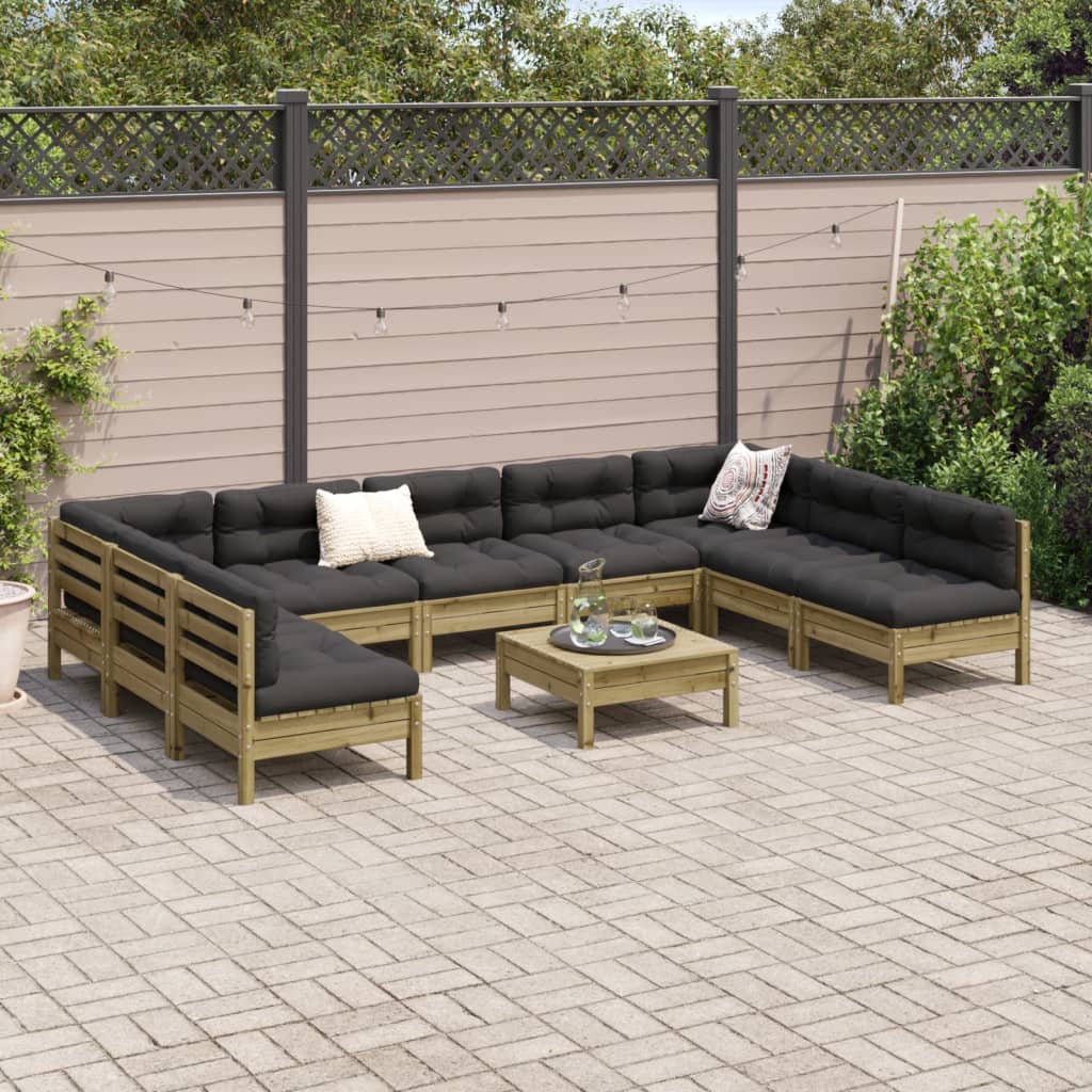 10-dijelni set vrtnih sofa s jastucima od impregnirane borovine