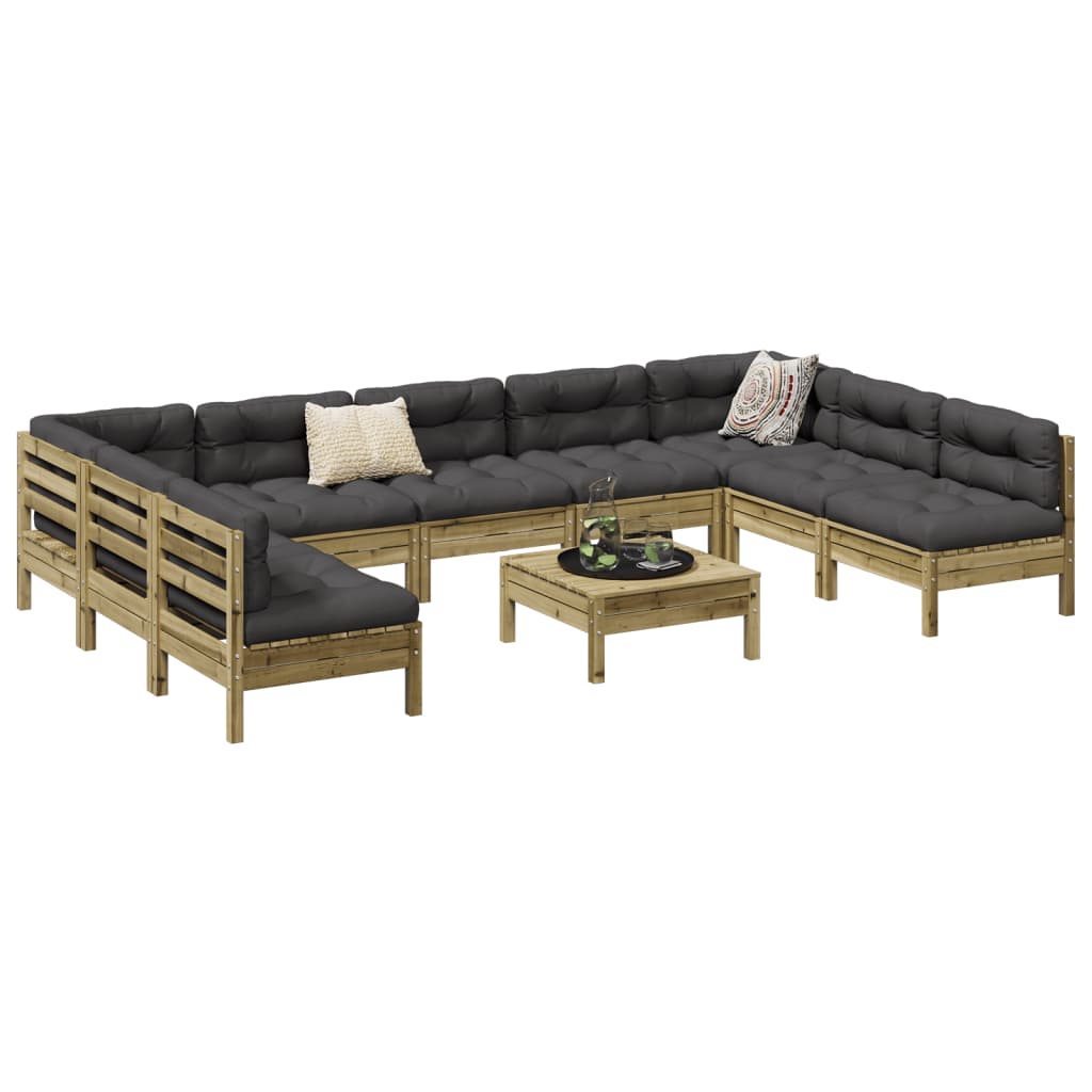 10-dijelni set vrtnih sofa s jastucima od impregnirane borovine