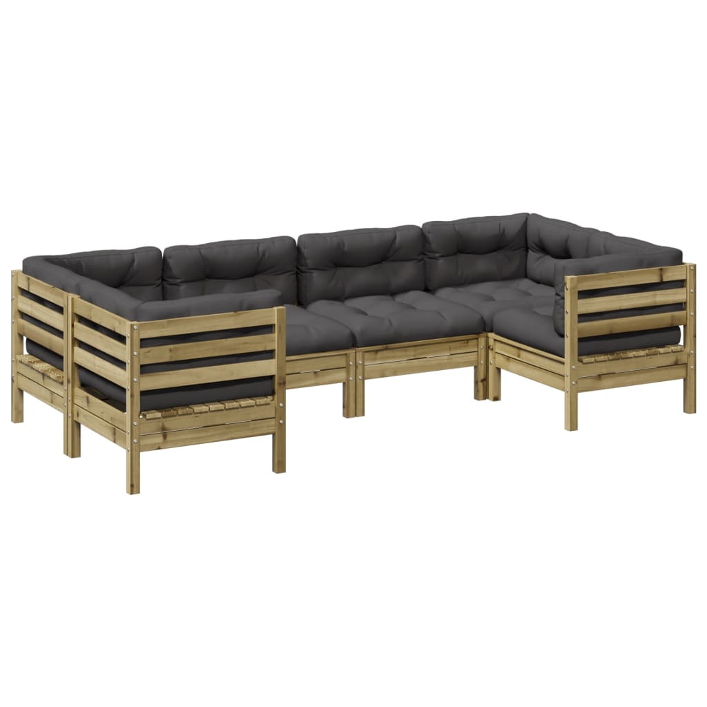 6-dijelni set vrtnih sofa od impregnirane borovine s jastucima
