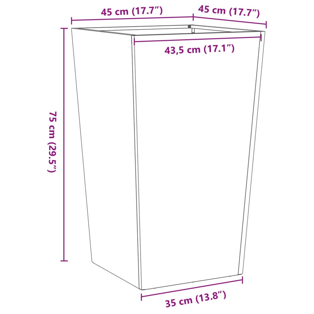 Vrtne sadilice 2 kom crne 45x45x75 cm čelične