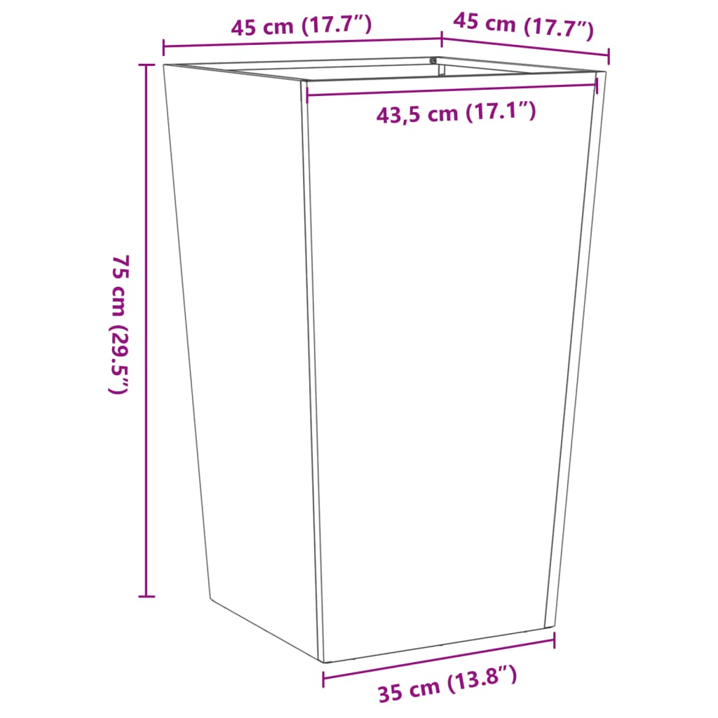 Vrtne sadilice 2 kom antracit 45x45x75 cm čelične