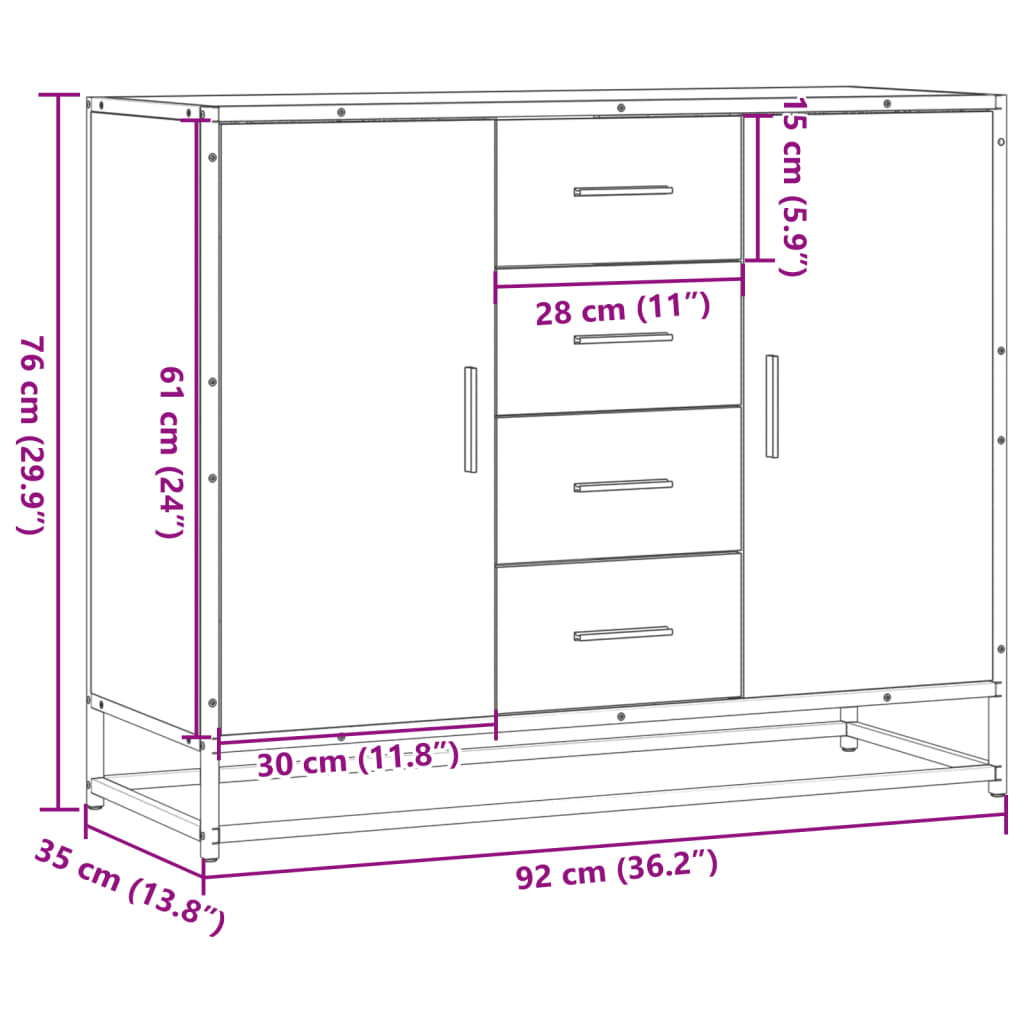 Komoda Siva Sonoma 92x35x76 cm Konstruirano drvo