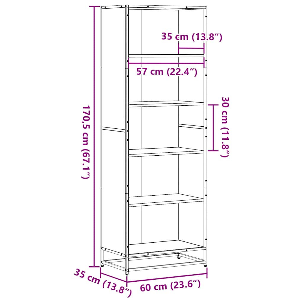 Polica za knjige crna 60x35x170,5 cm izrađeno drvo