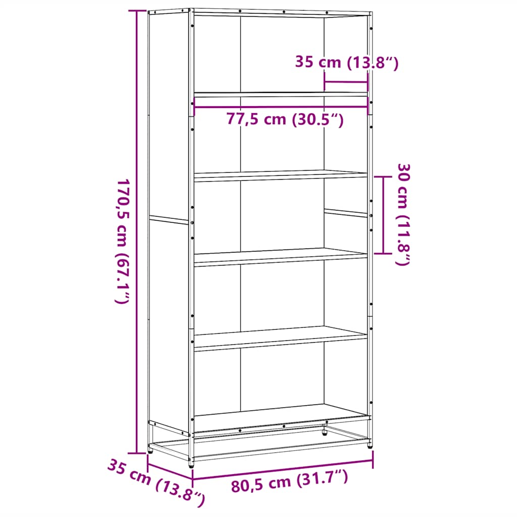 Polica za knjige smeđi hrast 80,5x35x170,5 cm izrađeno drvo